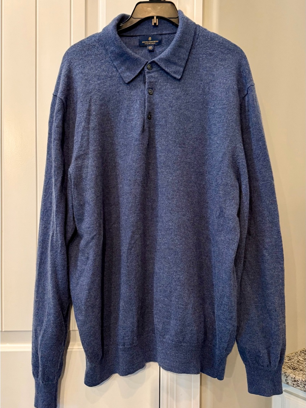Brooks Brothers Extra Fine Merino Wool Polo Sweater Blue Mens XXL Long Sleeve